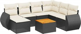 vidaXL Set mobilier de grădină cu perne, 8 piese, negru, poliratan