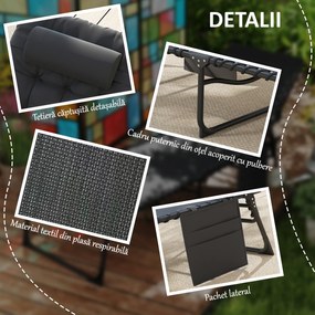 Outsunny Șezlong Pliabil, Spătar Reglabil în 5 Trepte, Pernă, Tapițerie, până la 120 kg, Oțel, Gri Deschis, 58 x 189 x 32,5 cm | Aosom Romania