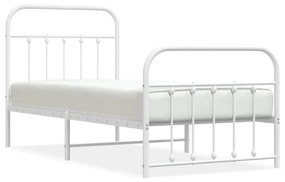 352638 vidaXL Cadru de pat metalic cu tăblie de cap/picioare, alb, 90x200 cm
