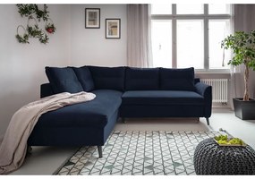 Colțar extensibil din catifea cu șezlong pe partea stângă Miuform Stylish Stan L, albastru deschis