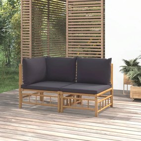 362306 vidaXL Set mobilier de grădină cu perne gri închis, 2 piese, bambus