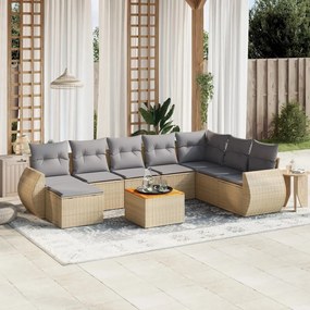 vidaXL Set canapele de grădină, 9 piese, cu perne, bej, poliratan