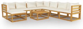 3057651 vidaXL Set mobilier de grădină cu perne 9 piese crem lemn masiv acacia