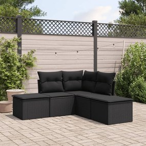 3217715 vidaXL Set mobilier de grădină cu perne, 5 piese, negru, poliratan