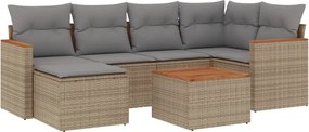 vidaXL Set canapele de grădină, 7 piese, cu perne, bej, poliratan