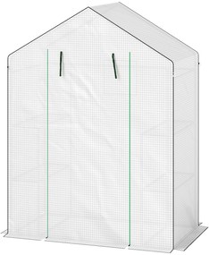 Outsunny Seră de grădină cu 1 ușă, 2 ferestre și 2 rafturi în formă de U pentru legume, plante, flori, copertină PE 140x73x190 cm | Aosom Romania
