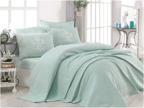 Set cuvertură, cearșaf și 2 fețe de pernă din bumbac Turro Mint, 200 x 235 cm