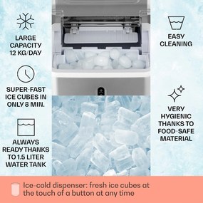 Klarstein Chillout, aparat pentru gheață, bucăți rotunde de gheață, 12 kg / 24 ore, rezervor de apă: 1,5 l, argintiu