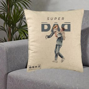 Cadou pentru Tata - Perna Personalizata Super DAD Tata si Fiica, 40x40 cm, Bej, Husa Detasabila, Perna Inclusa, BEKZ®