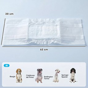 PawHut Scutece pentru Câini Masculi, 48 Bucăți cu Bandă Elastică Reglabilă, 62 x 20 cm, Alb | Aosom Romania