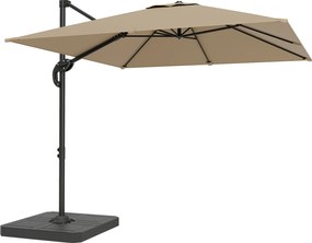 Outsunny Parasol cu braț lateral pătrat parasol de grădină exterior bază și plăci de umplere stâlp aluminiu protecție UV50+2,4x2,4m kaki | Aosom Romania