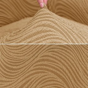 Husa elastica pentru fotoliu, cu volanas si model Jacquard Bej in dungi