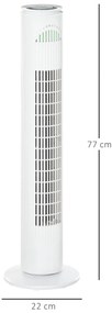 HOMCOM Ventilator Turn cu 3 Moduri și 3 Viteze cu Cronometru 10h, Ventilator de Podea ABS cu Telecomandă, Ø22x77 cm, Alb | Aosom Romania