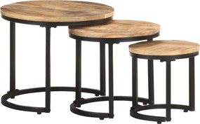 vidaXL Mese laterale, 3 buc, lemn de mango nefinisat