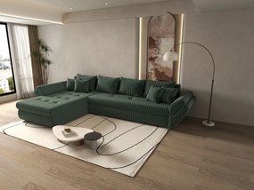 Colțar extensibil dumonde cu ladă de depozitare si sezut confortabil din spuma high-density, Loana XL Ambience Verde 335x185 cm