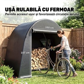 Outsunny Cort de Depozitare de 2.45 x 1.2 m, Impermeabil pentru Biciclete cu Ușă cu Fermoar și Cadru din Oțel Zincat, Gri Închis | Aosom Romania