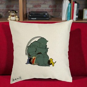 Perna Personalizata Fullmetal Alchemist Alphonse cu Pisici, 40x40 cm, Ecru, Husa Detasabila, Perna Inclusa, BEKZ®
