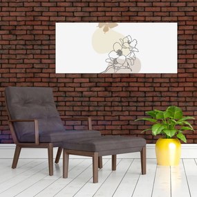 Tablou - Flori bej cu fluture N⁰3 (120x50 cm)
