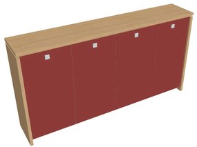 Dulap mediu pentru haine Verno 248 x 46 x 130 cm, uși de sticlă, stejar deschis / roșu