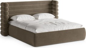 Pat matrimonial taupe tapițat cu spațiu de depozitare cu somieră 180x200 cm Mount – Micadoni