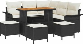 vidaXL Set de canapele pentru grădină cu pernă 9 pcs Negru poliratan