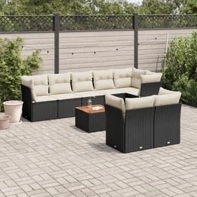 3256063 vidaXL Set mobilier de grădină cu perne, 9 piese, negru, poliratan