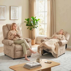 HOMCOM Fotoliu cu Înclinare Manuală Tapițat cu Suport Retractabil pentru Picioare și Buzunare Laterale, 88x91x108 cm, Bej | Aosom Romania