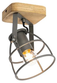 Spot industrial gri închis cu lemn reglabil - Arthur