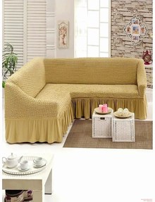 Husa elastica si creponata pentru coltar, cu volanas, culoare Bej Inchis