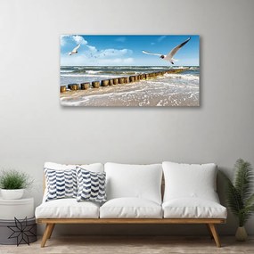 Tablou pe panza canvas Seagulls Sea Peisaj Gri Albastru Alb