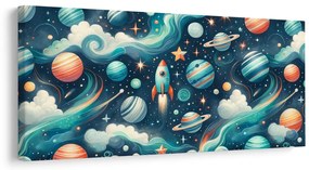Tablou rachetă și planete în spațiu
