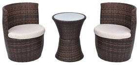 43111 vidaXL Set mobilier bistro cu perne, 3 piese, maro, poliratan