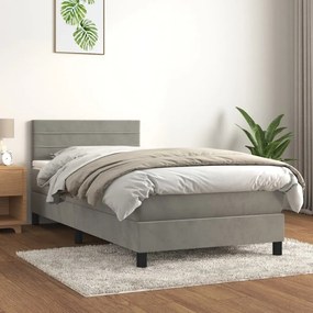 3141329 vidaXL Pat box spring cu saltea, gri deschis, 80x200 cm, catifea