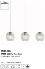 Lustra cu 3 pendule din sticla transparenta Balls