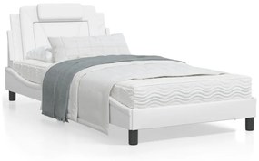 3208076 vidaXL Cadru de pat cu tăblie, alb, 100x200 cm, piele ecologică