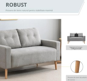 HOMCOM Canapea Compacta 2 Locuri Design Modern, Spate Matlasat, Gri | Aosom Romania