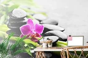 Fototapet autoadeziv natura moartă cu orhidee violetă
