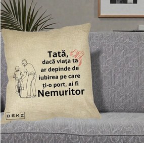Cadou pentru Tata - Perna Personalizata Tata Nemuritor Bicicleta, 40x40 cm, Crem, Husa Detasabila, Perna Inclusa, BEKZ®
