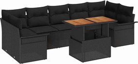 vidaXL Set de canapele pentru grădină cu pernă 8 pcs Negru