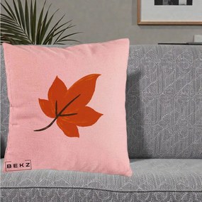 Perna Decorativa Frunza de Toamna Portocalie, 40x40 cm, Roz, Husa Detasabila, Perna Inclusa, BEKZ®