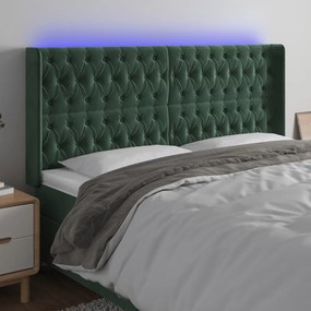 3124453 vidaXL Tăblie de pat cu LED, verde închis, 203x16x118/128 cm, catifea