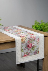 Traversa pentru masa tapițerie gri cu model romantic de flori țesute Latime: 40 cm | Lungime: 100 cm