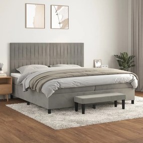 3137983 vidaXL Pat box spring cu saltea, gri deschis, 200x200 cm, catifea