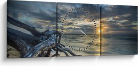 Tablou cu marea în apus de soare (cu ceas) (90x30 cm)