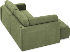 Colțar verde extensibil/cu spațiu de depozitare cu tapițerie din chenille (cu colț pe partea stângă/în formă de ”L”) Kona – Makamii