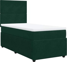vidaXL Pat box spring cu saltea, verde închis, 100x200 cm, catifea