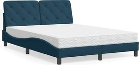 vidaXL Pat cu saltea, albastru, 140x200 cm, catifea