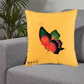 Perna Decorativa Fluture Neon, 40x40 cm, Galben, Husa Detasabila, Perna Inclusa, BEKZ®