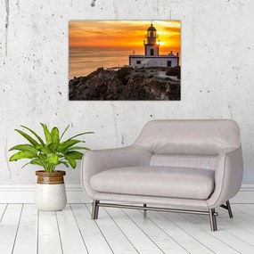 Tablou pe sticlă cu far în apus de soare (70x50 cm)