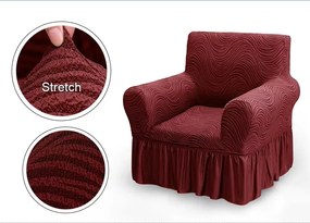 Set Huse elastice pentru coltar + 1 fotoliu, cu volanas, model Jacquard Bordo in dungi
